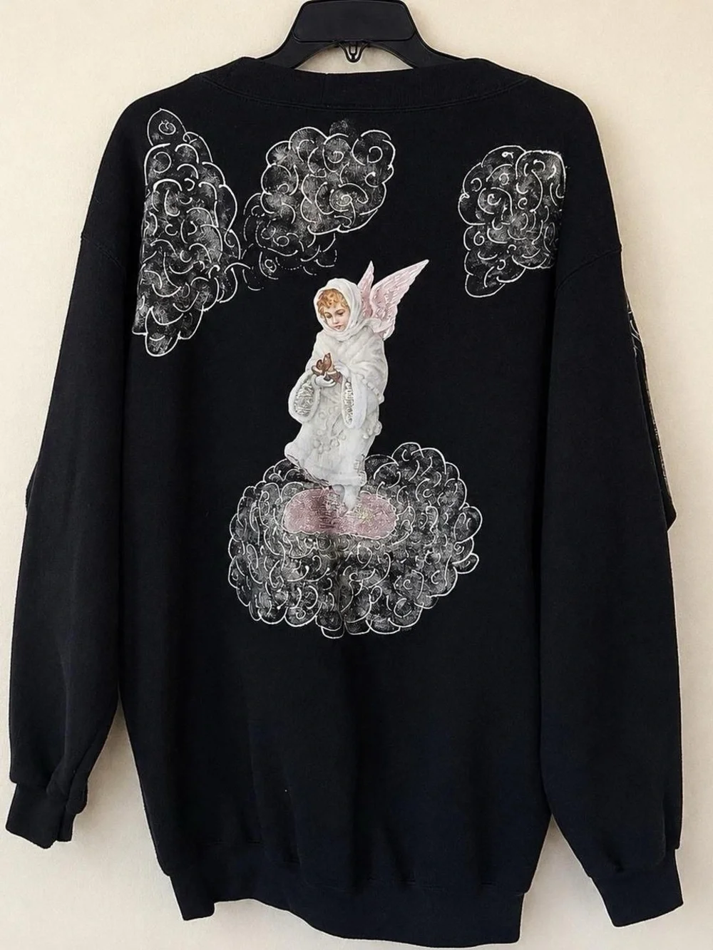 Vintage oversized hand painted Angel cardigan size XL
